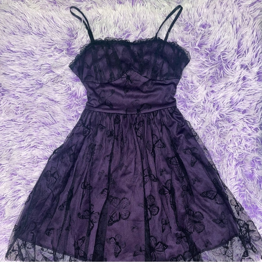 Goth Purple and Black Butterfly Mesh Dress - Women’s Size S